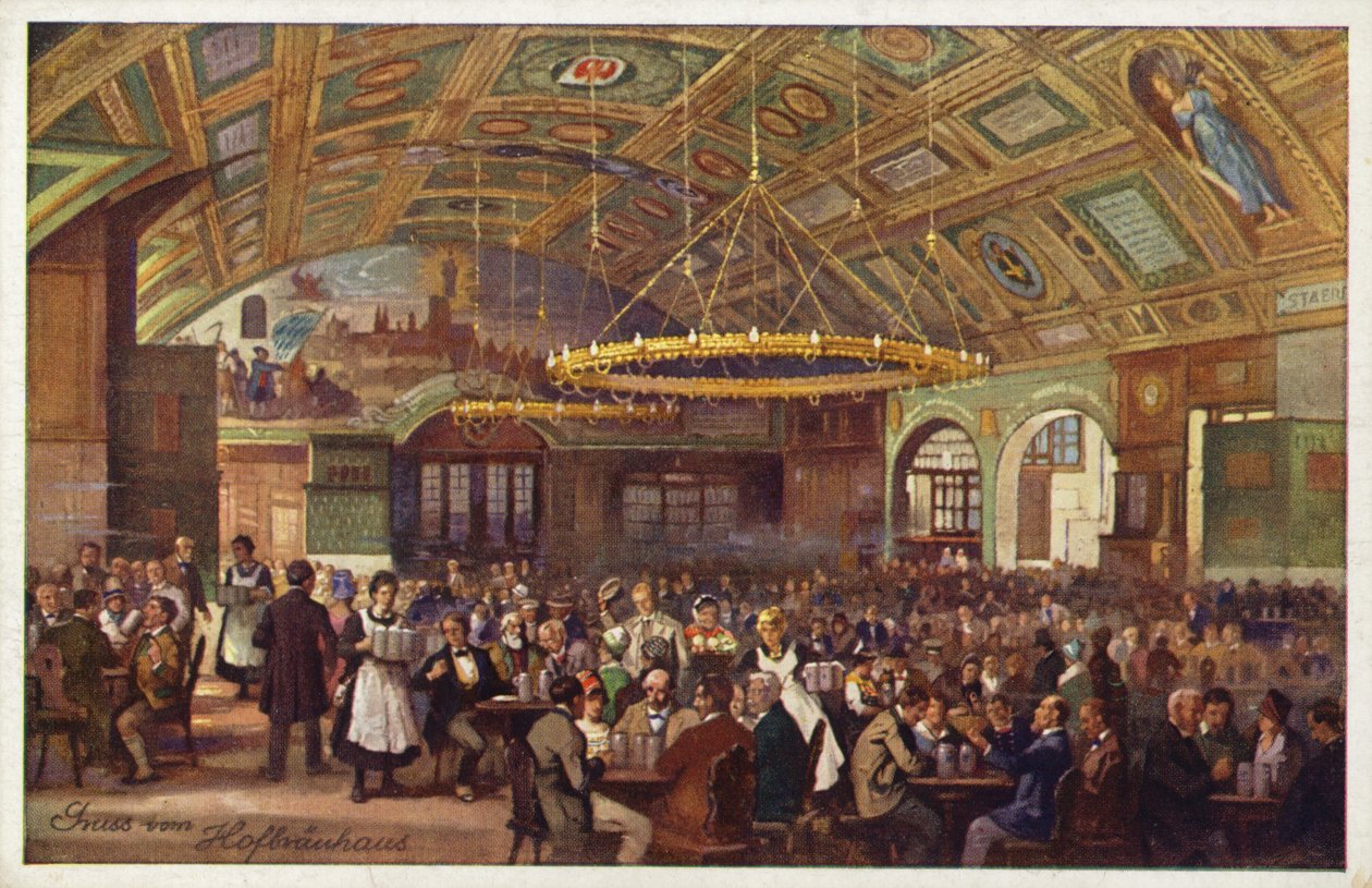 Hofbrauhaus, München (kleurenlitho) door German School