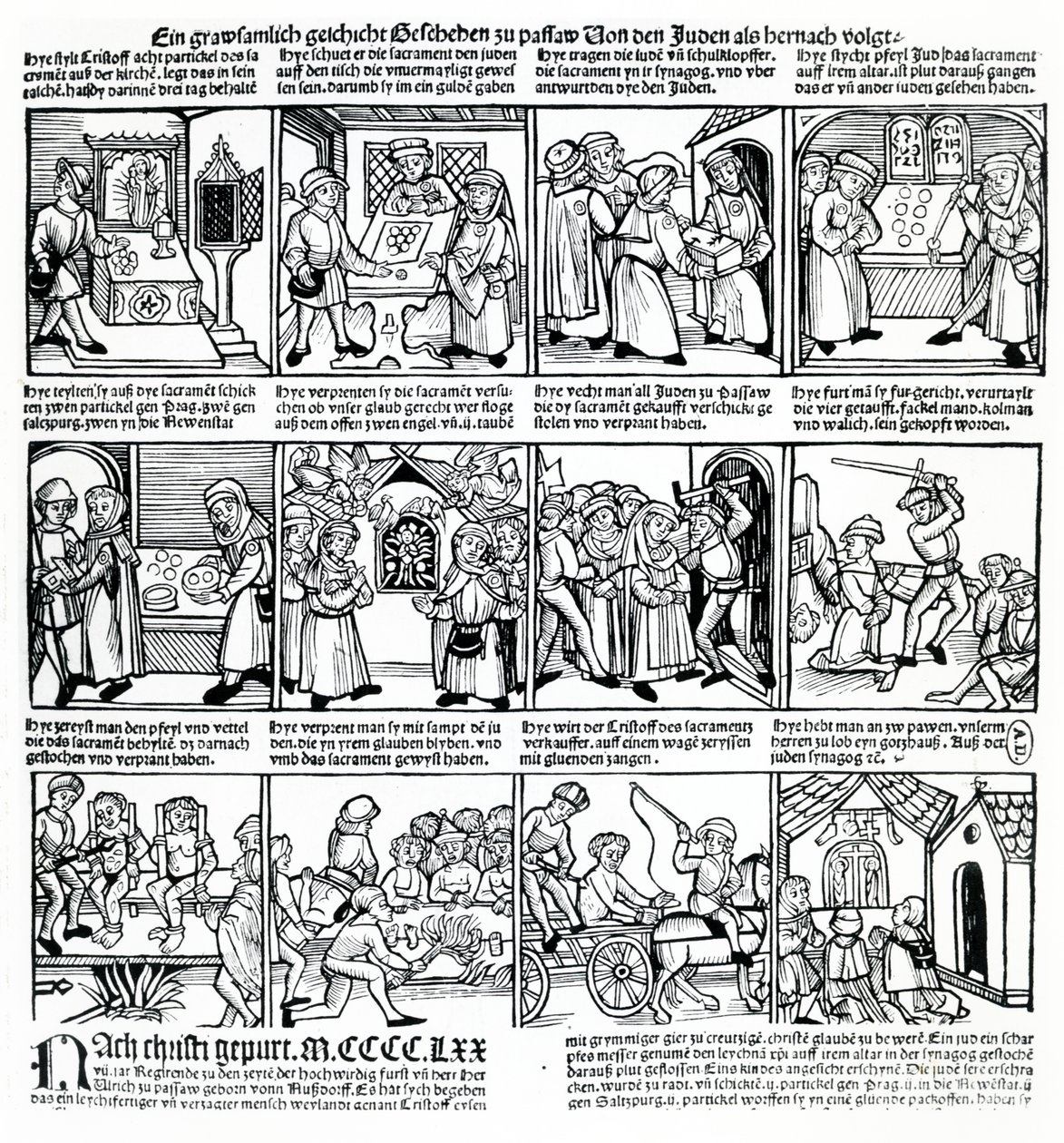 Hostieschennis door de Joden van Passau in 1477 door German School