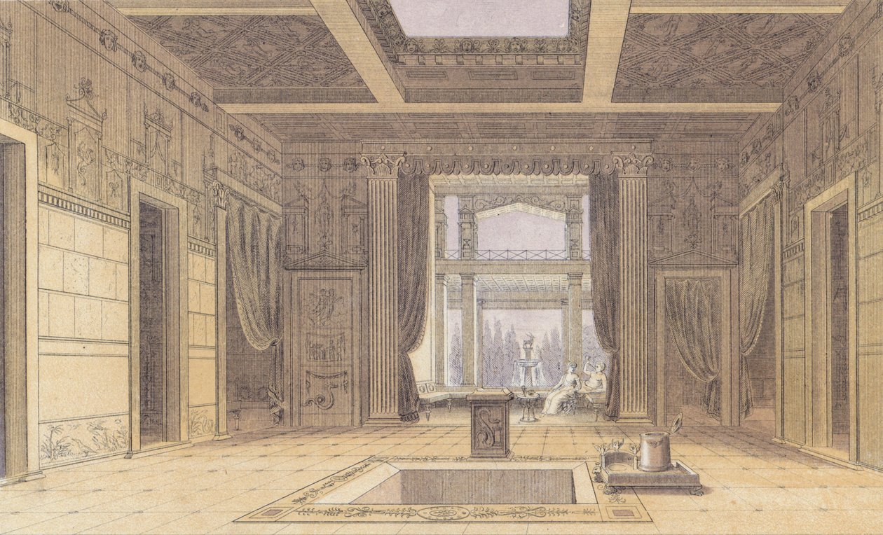 Huis van Sallust, Pompeii, Italië (kleurenlitho) door German School