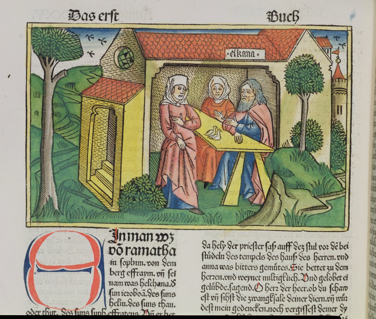 1 Samuel 1:8 Elkana troost Hanna, uit de Neurenbergse Bijbel (Biblia Sacra Germanaica) door German School
