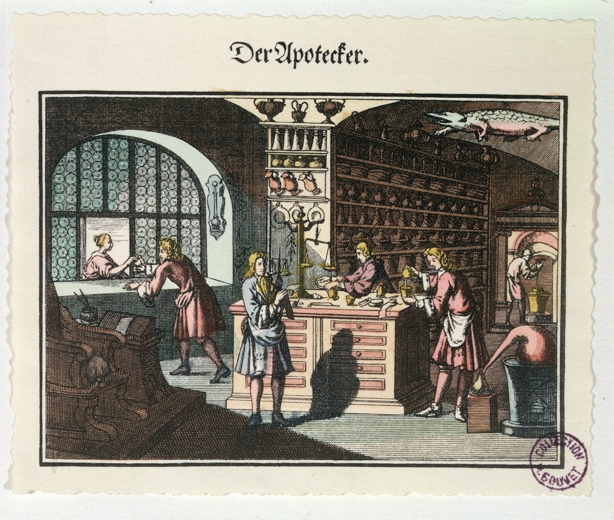Interieur van een apotheek, ca. 1700 door German School