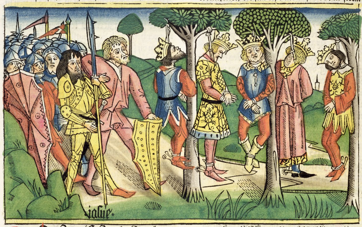 Jozua 10:16-27 De executie van de vijf koningen, uit de 
