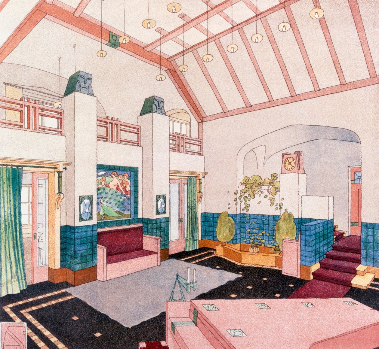 Jugendstil of vroege modernistische stijl woonkamer door German School