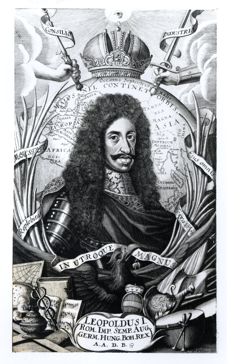 Leopold I (1640-1705), Koning van Hongarije en Heilige Roomse Keizer, gegraveerd door Philipp Kilian door German School