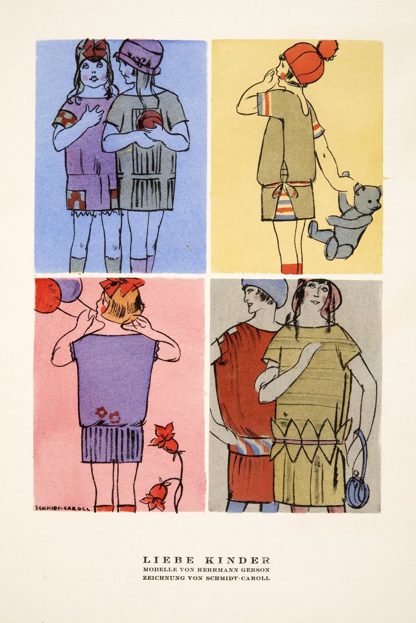 "Lieber Kinder", reclame voor kinderkleding door Hermann Gerson, uit Styl, pub.1922 (pochoirdruk) door German School