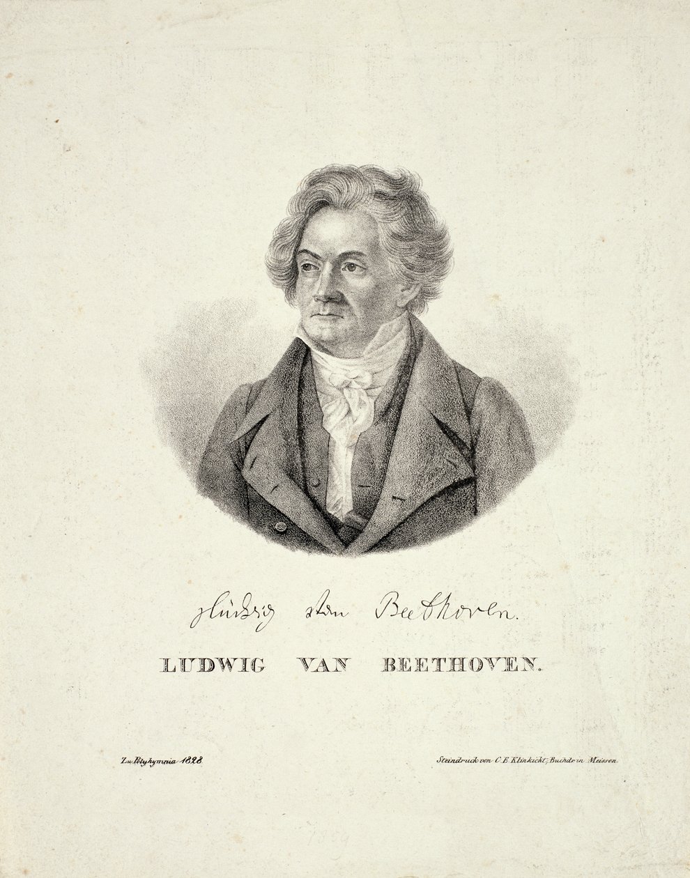 Ludwig van Beethoven (1770-1827) gegraveerd door C.F. Klinkicht door German School