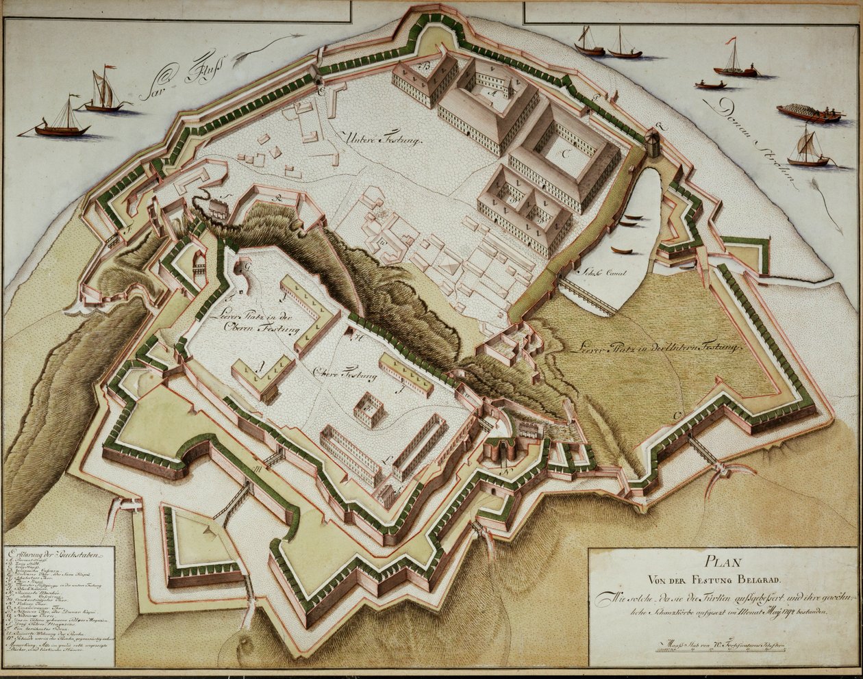 Kaart van het fort van Belgrado na de verovering door veldmaarschalk Gideon Freiherr von Laudon ... door German School