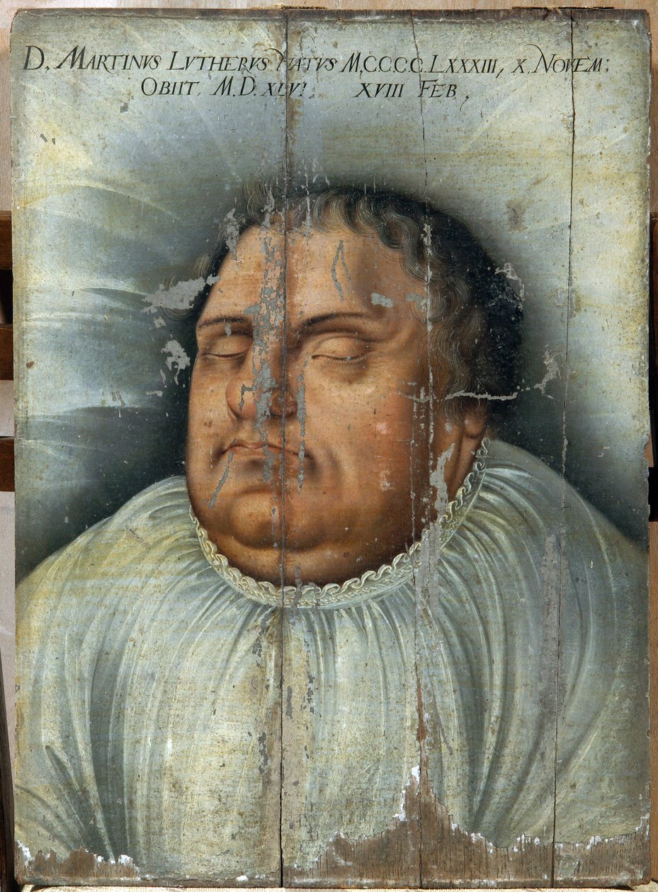 Martin Luther (1483-1546) op zijn sterfbed. Anoniem schilderij door German School