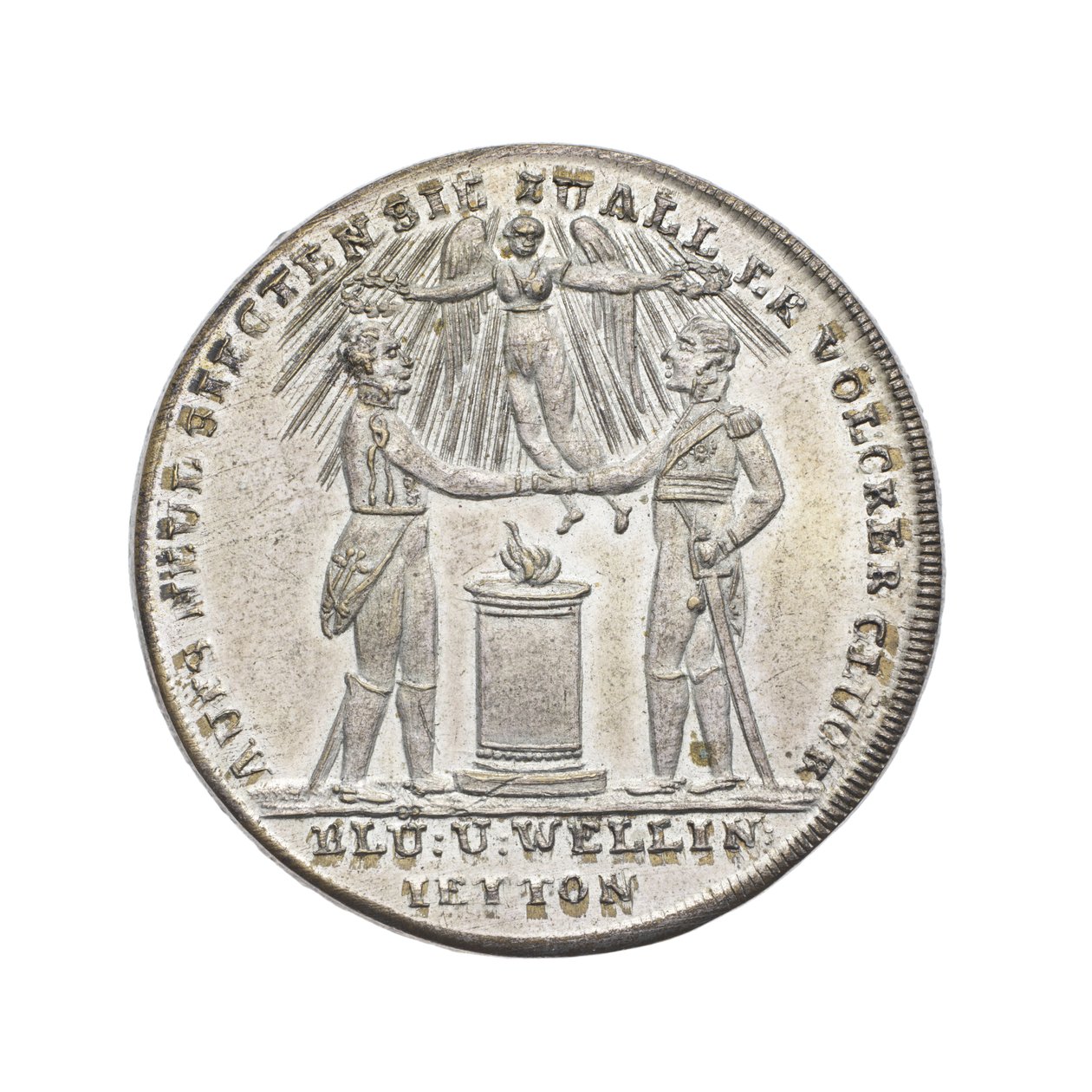 Medaille ter herdenking van Wellington en Blücher bij Waterloo door German School