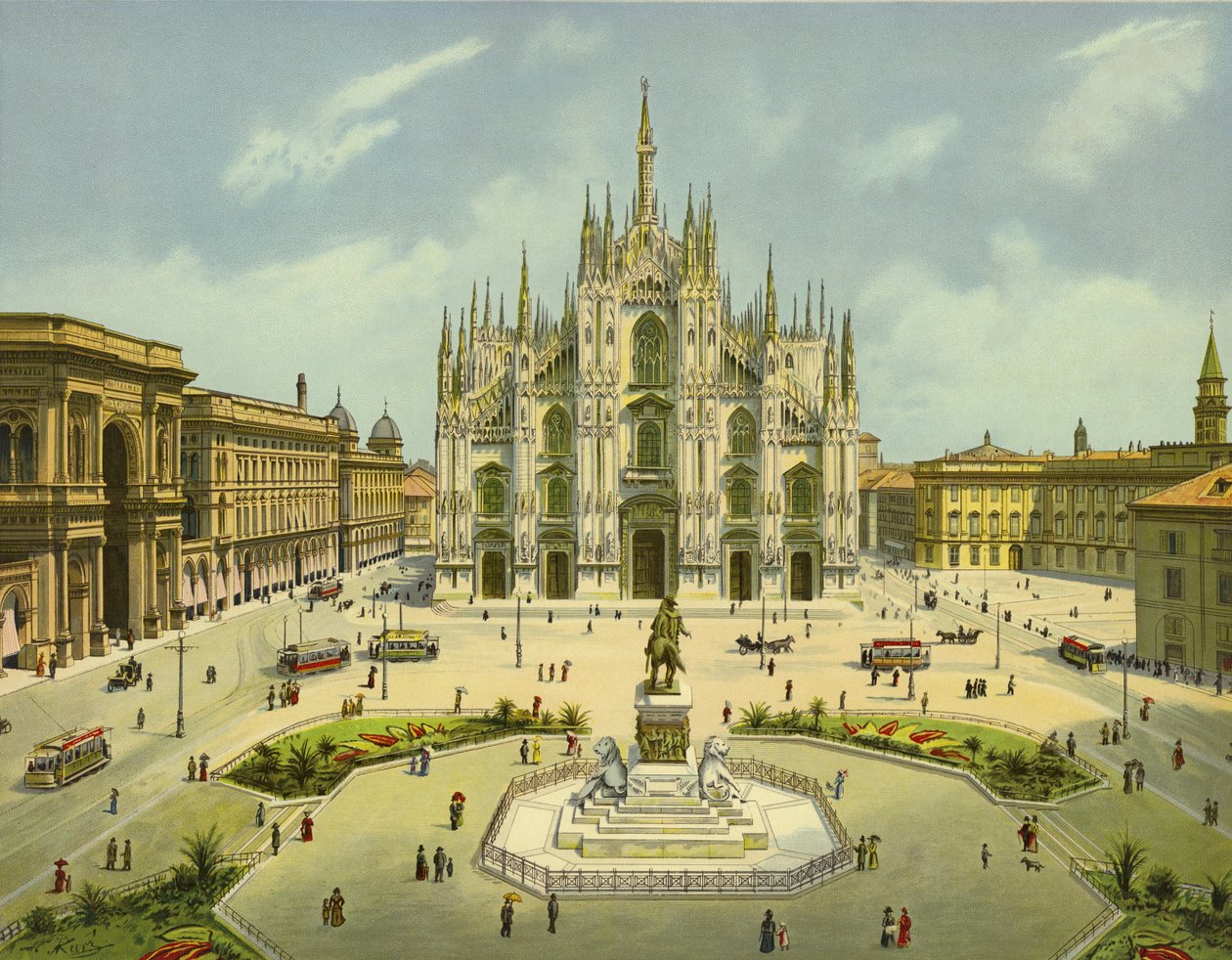 Milaan, Piazza del Duomo (chromolitho) door German School