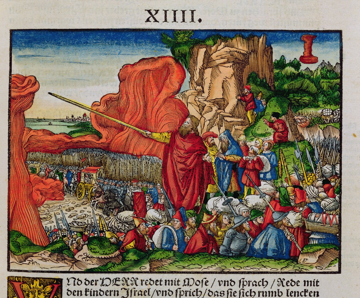 Mozes steekt de Rode Zee over, uit de Luther Bijbel, ca. 1530 door German School
