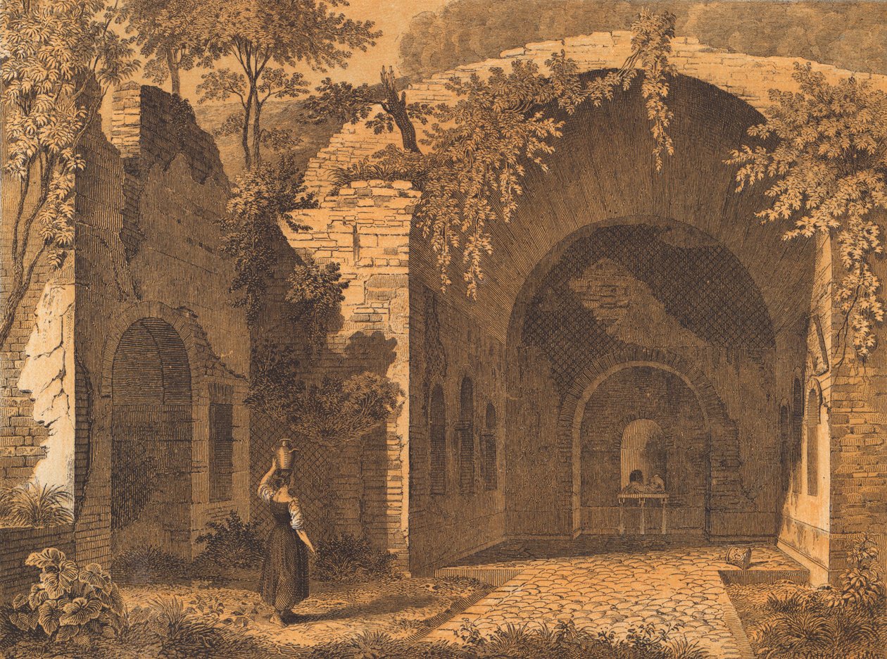 Nymphaeum van Egeria, Rome (kleurenlitho) door German School