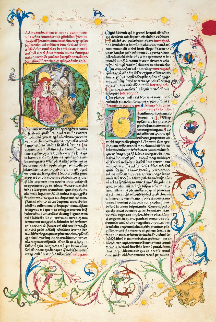 Pagina uit Epistolae Hieronymus, brieven en traktaten van St. Jerome, bewerkt door Adrianus Brielis door German School