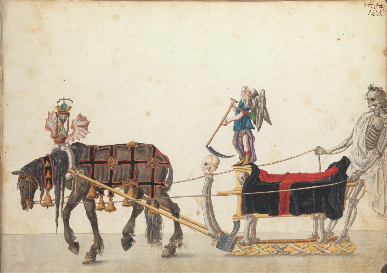 Optocht slee in parade, ca. 1640 (pen en inkt, aquarel en wassingen) door German School