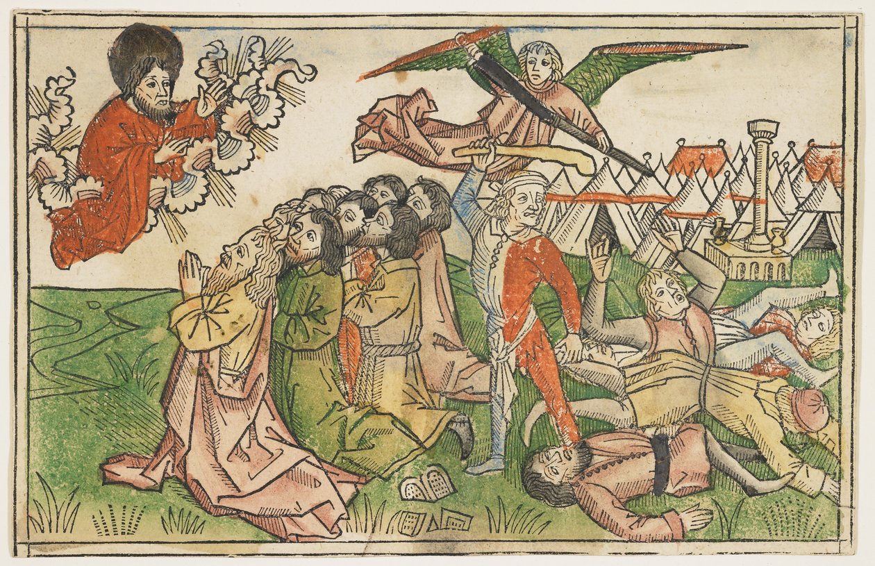Het volk van Israël gestraft voor het aanbidden van valse goden, uit de Koberger Bijbel, Neurenberg, 1483 door German School