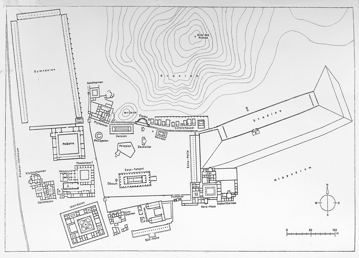Plattegrond van Olympia, Griekenland door German School