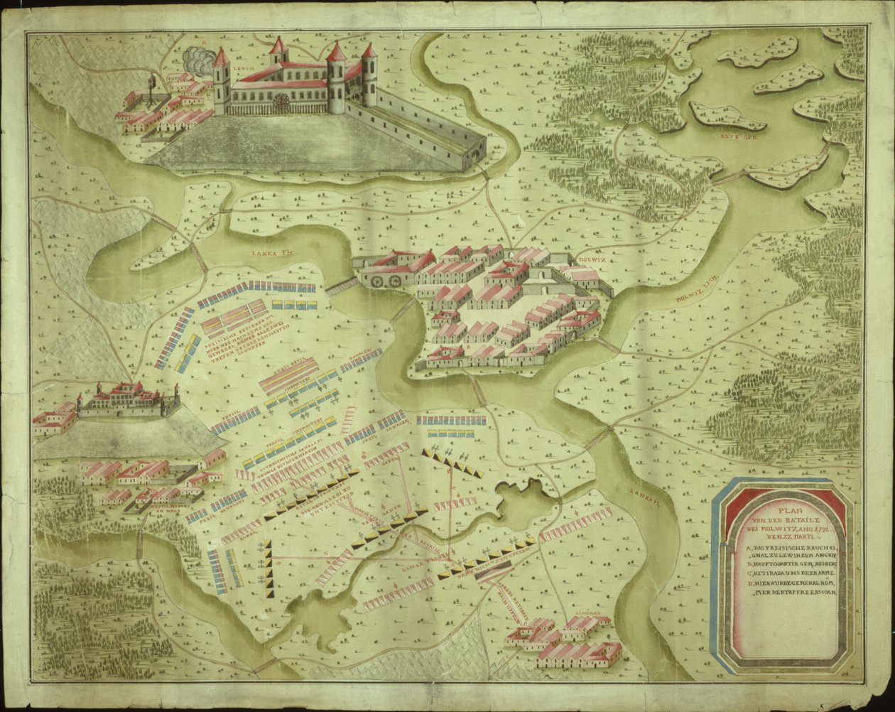 Plan van de Slag bij Mollwitz op 10 april 1741 door German School
