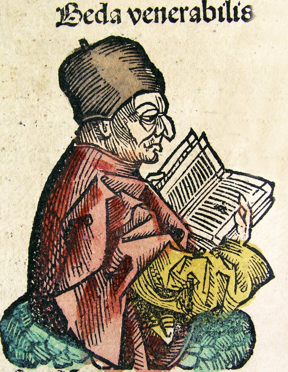 Portret van Bede (673-735), gepubliceerd in de Neurenberg Kroniek, 1493 door German School