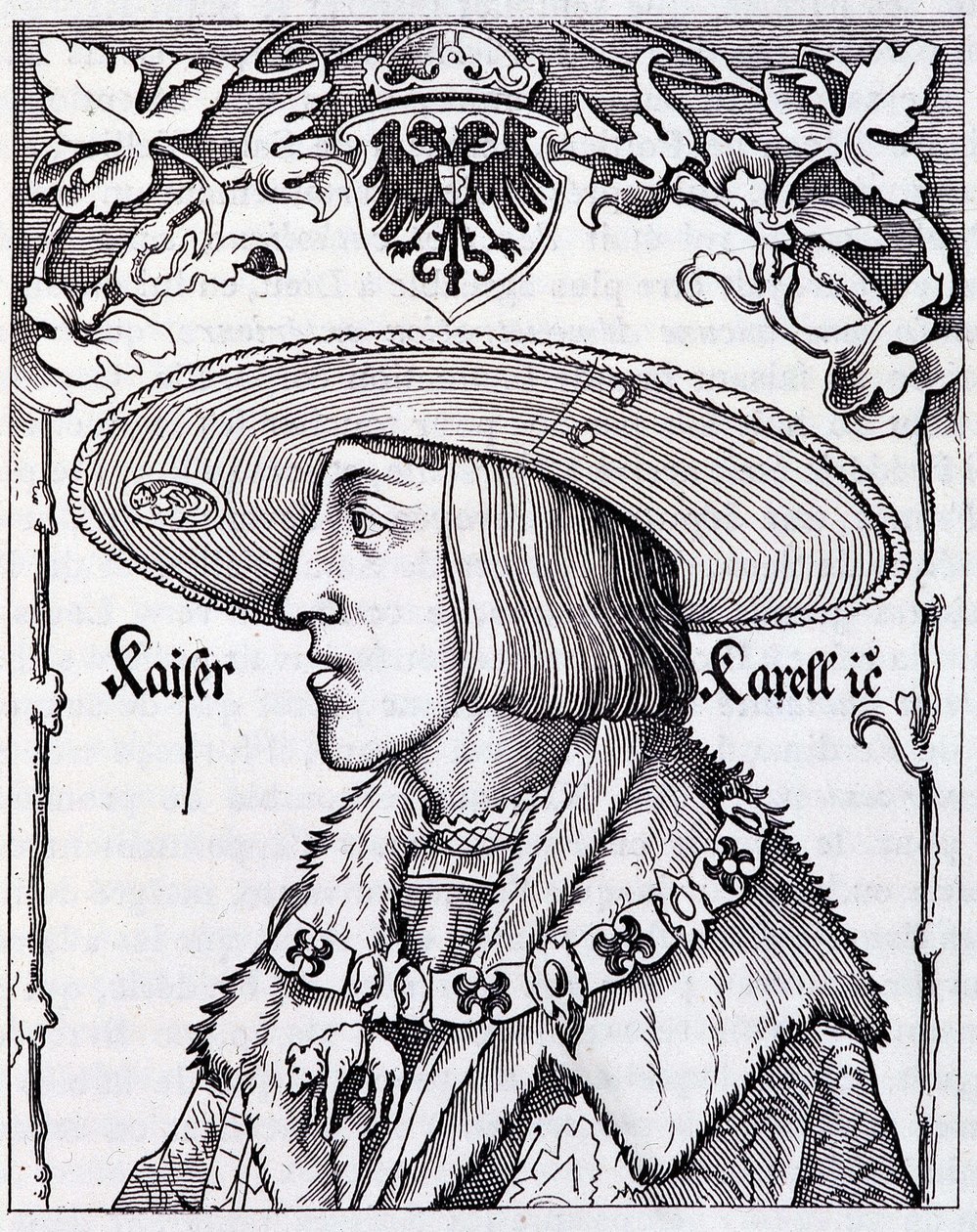 Portret van Karel V jong - gravure van een 16e-eeuwse Duitse prent door German School