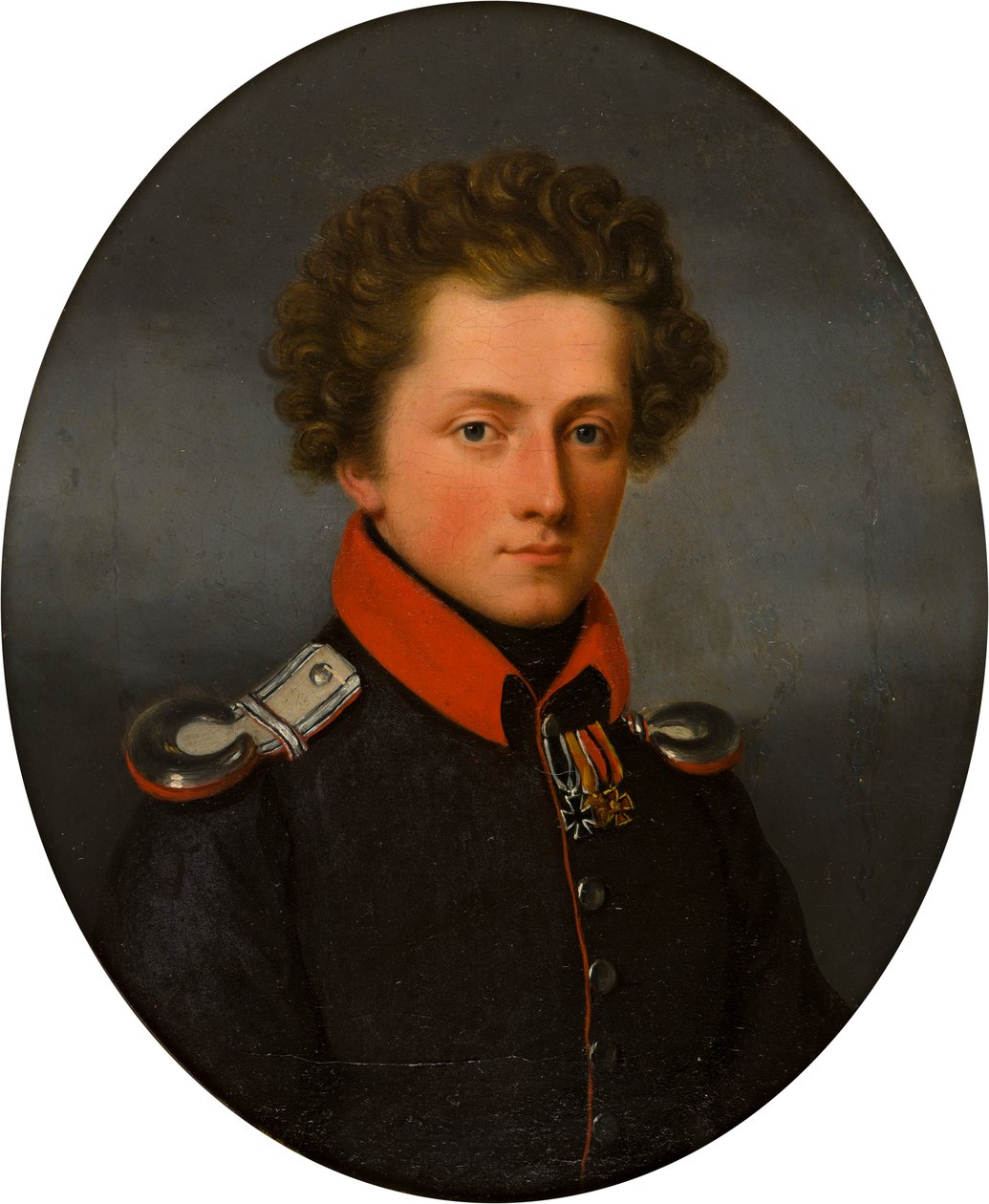 Portret van een jonge officier door German School