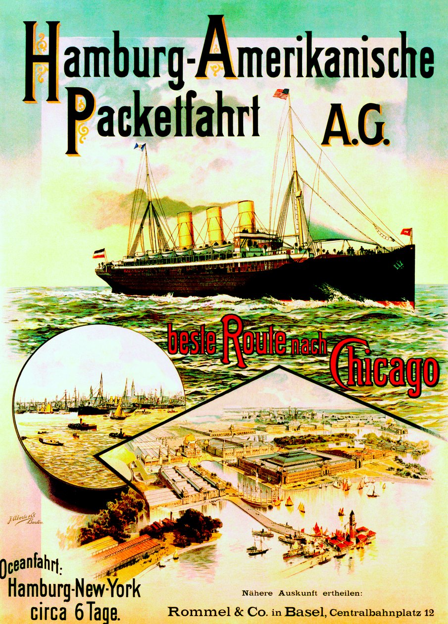 Poster ter promotie van de Hamburg Amerika Lijn, 1893 door German School