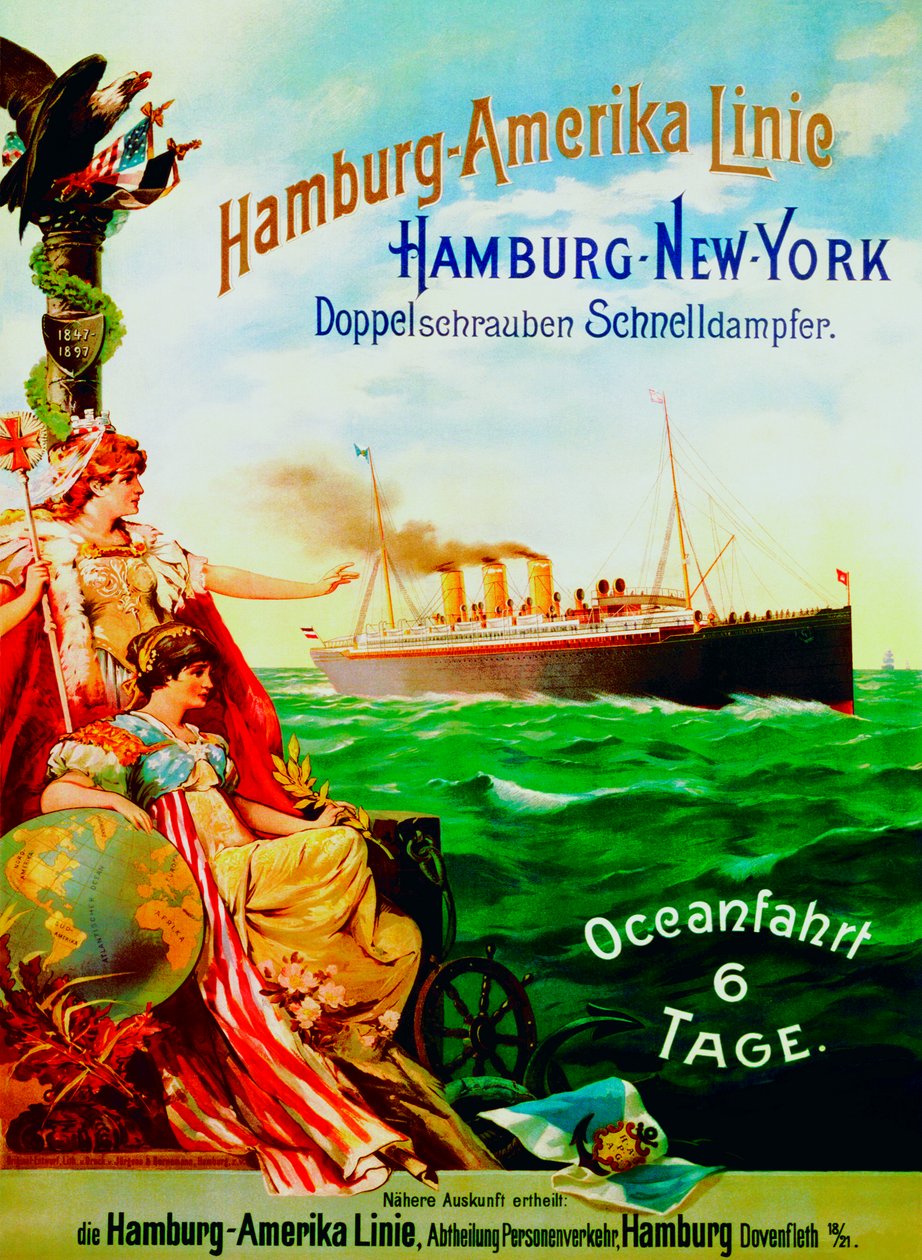 Poster ter promotie van de Hamburg Amerika Lijn, 1897 door German School