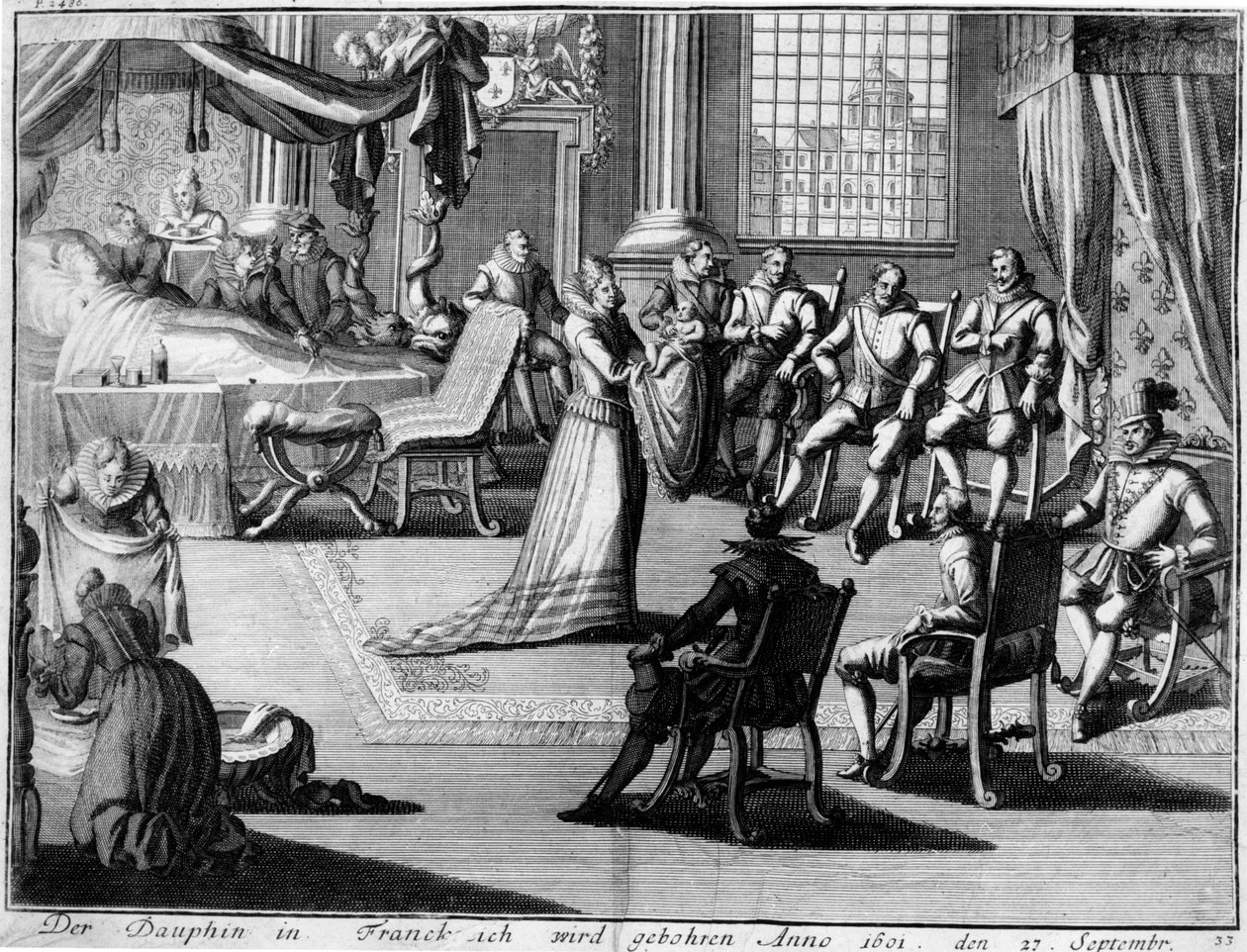 Presentatie in Fontainebleau van de Dauphin aan zijn vader, koning Henri IV, op 27 september 1601 door German School