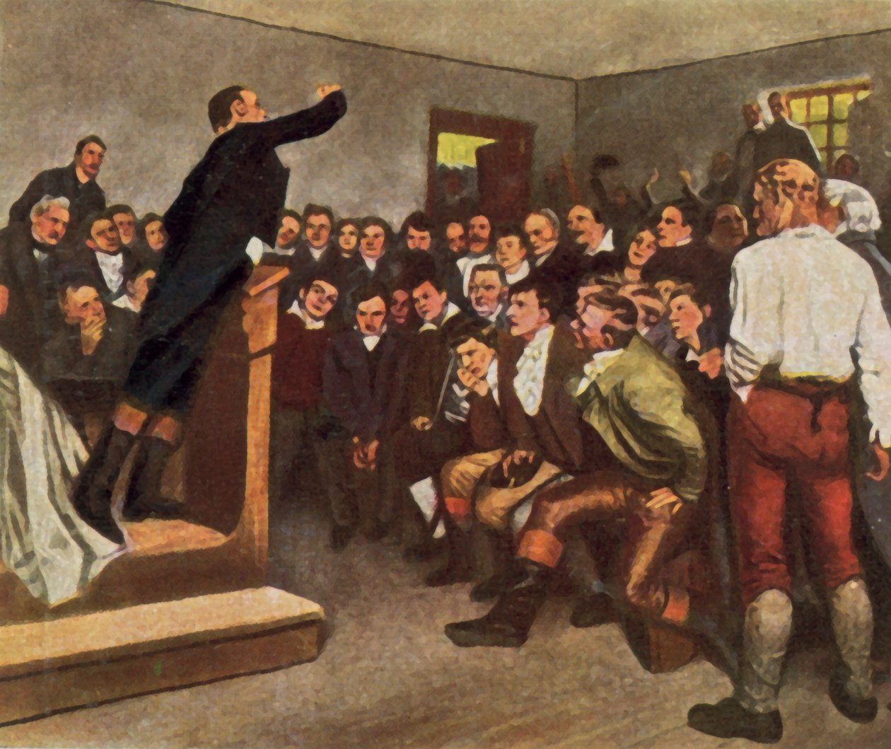 Professor Steffens inspireert zijn toehoorders om de bevrijdingsoorlog te steunen, 8 februari 1813 (kleurenlitho) door German School