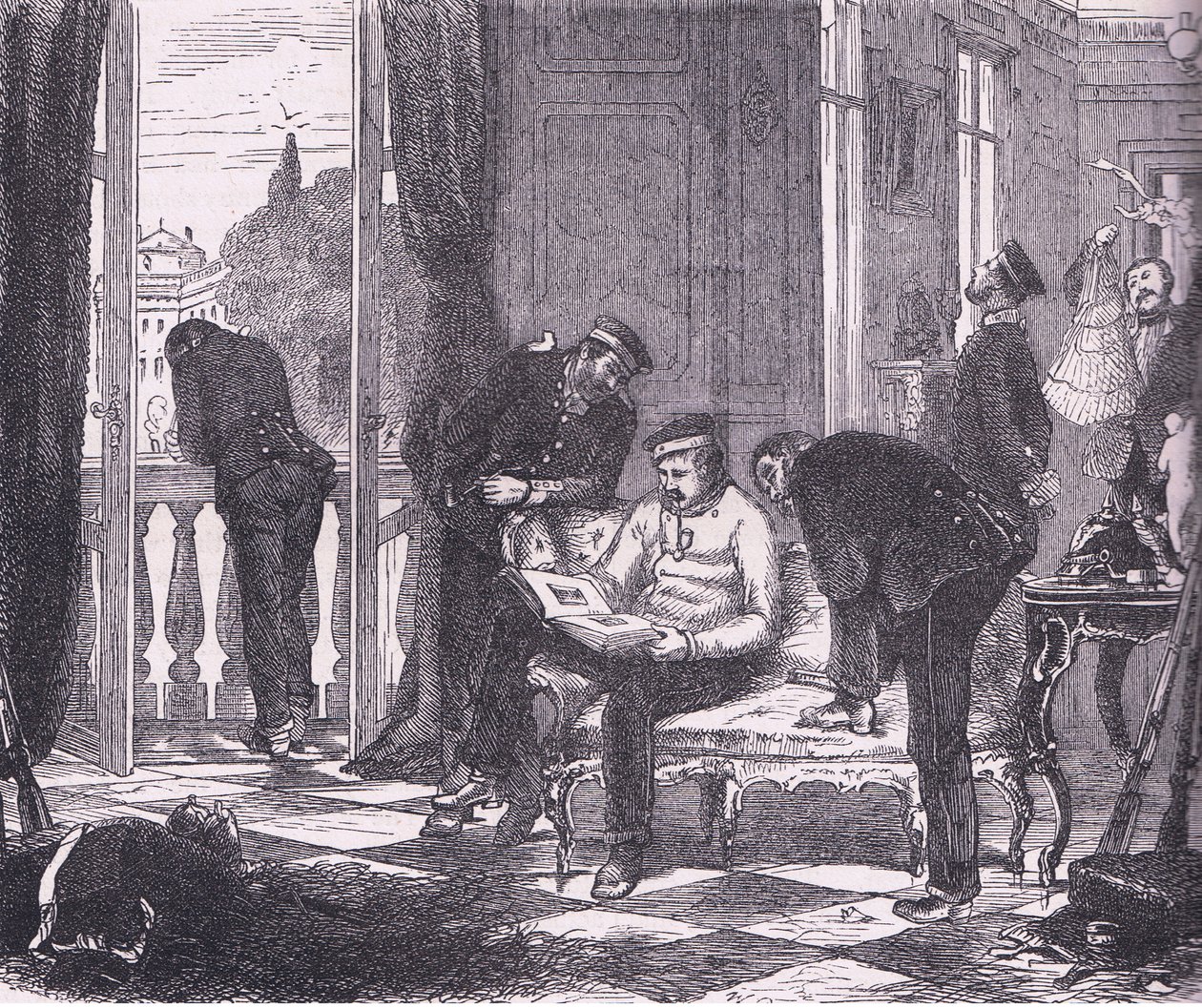 Pruisen in bezetting van een villa nabij Parijs, Cassells Geschiedenis van de Oorlog tussen Frankrijk en Duitsland gepubliceerd door Cassell and Company Limited, ca. 1890 door German School