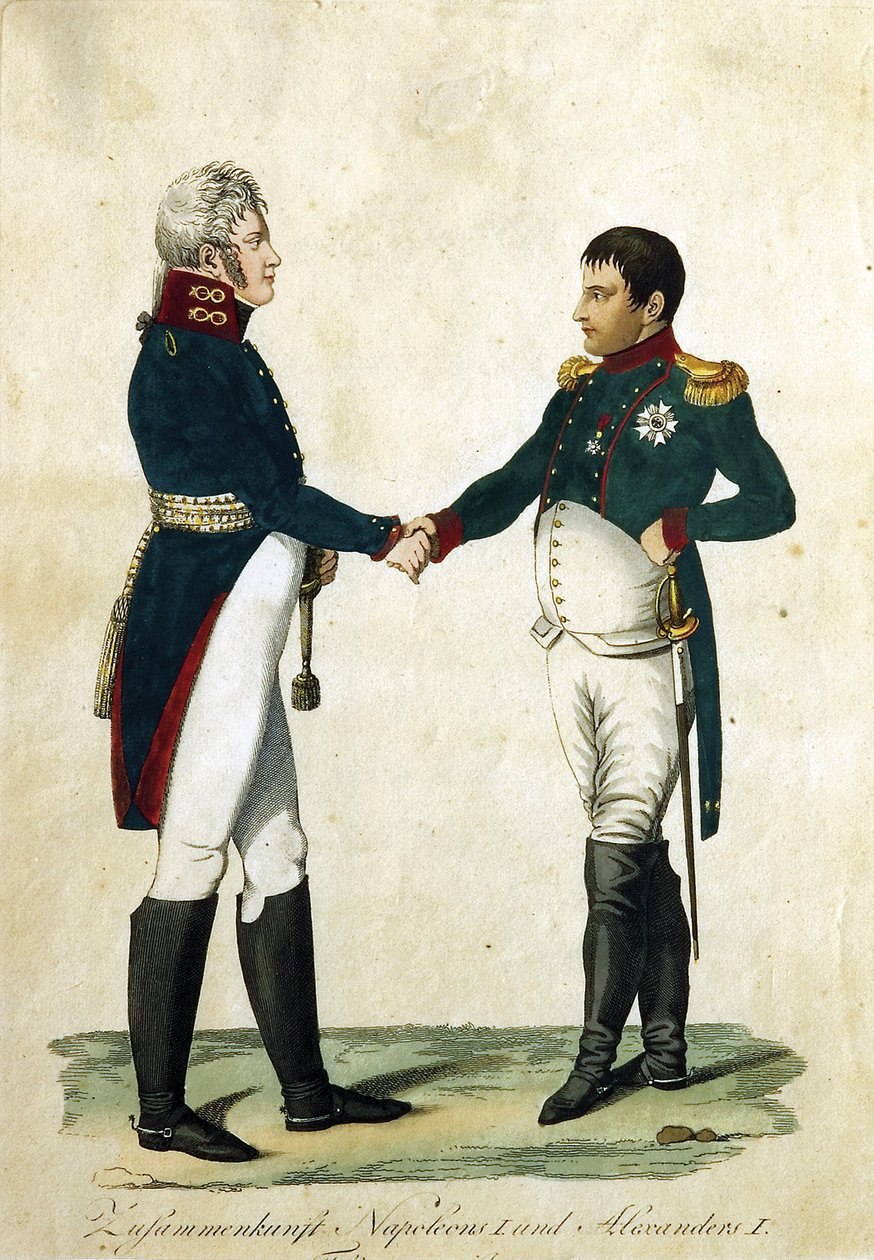 Ontmoeting van Napoleon en tsaar Alexander I door German School