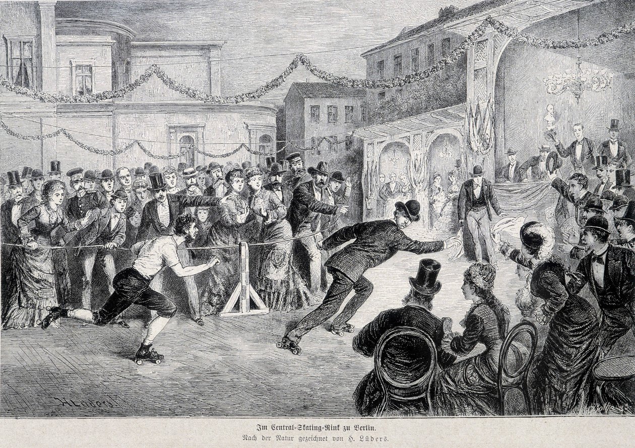 Roulette skate race in Berlijn in 1878 door German School