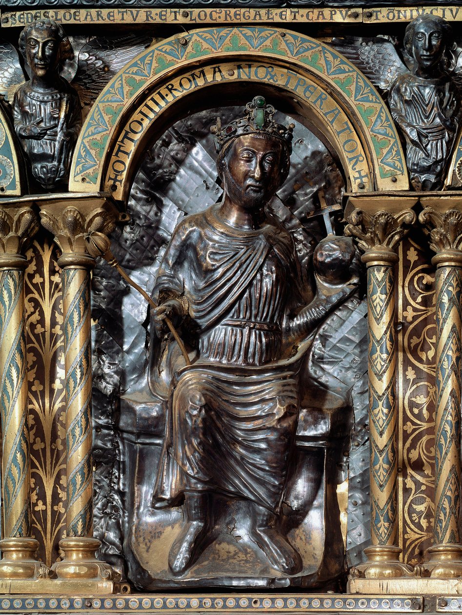 Sarcophagus van Karel de Grote. Weergave van Keizer Otto IV van Brunswijk door German School