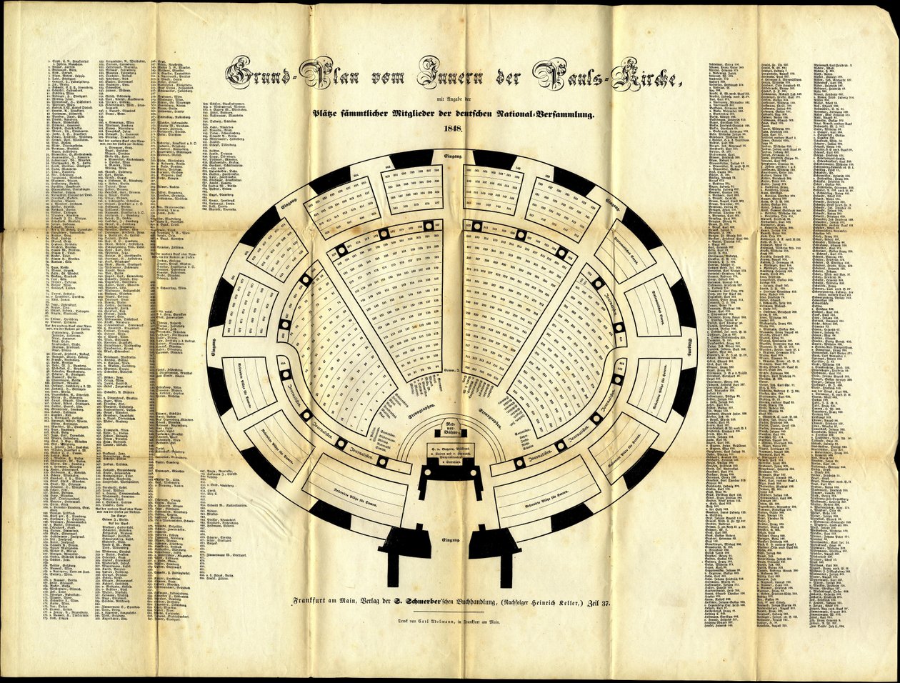 Zitplan van de Nationale Vergadering van de St. Pauls Kerk, 1848 door German School