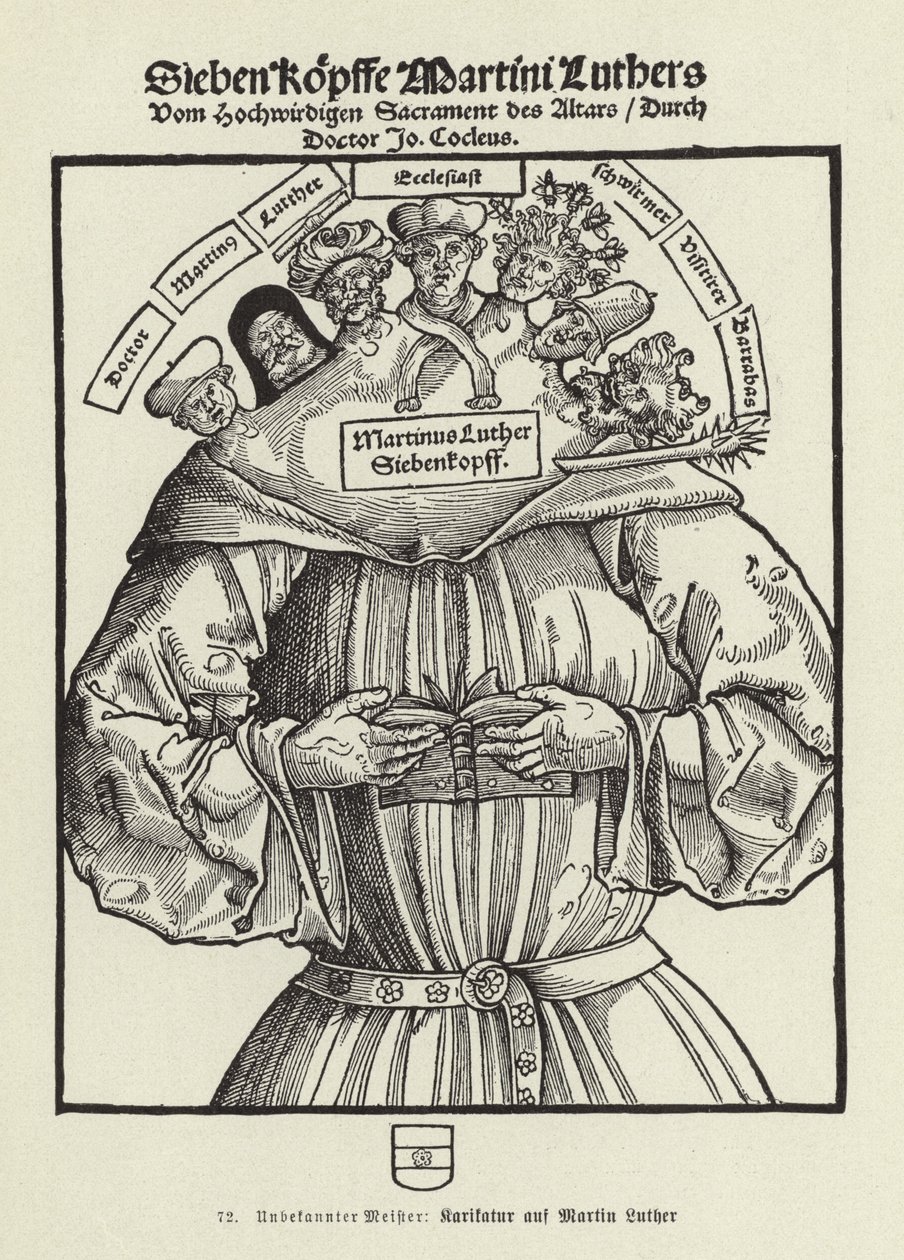 Zeven hoofden van Maarten Luther (litho) door German School