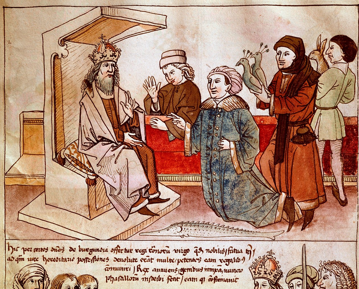 Sigismund I van Luxemburg ontvangt de hulde van onderworpen volkeren (miniatuur uit 