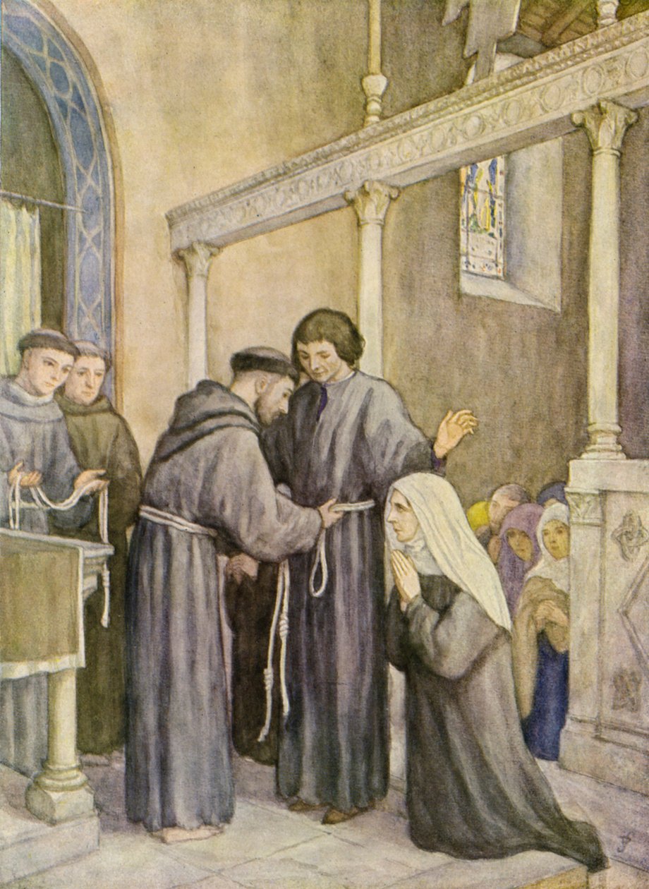 Franciscus en de stichting van de Derde Orde (kleurenlitho) door German School
