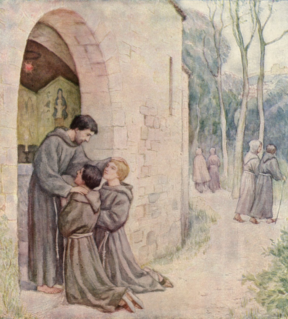 De eerste missie van Franciscus (kleurenlitho) door German School