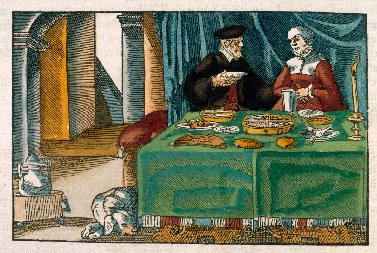 Avondmaaltafel, uit een Duits manuscript, ca. 1650 door German School