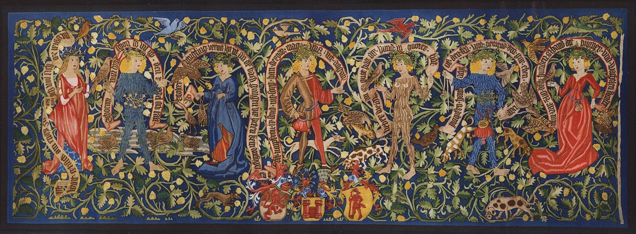 Wandtapijt met feeën, Bazel, ca. 1490 (kleurenlitho) door German School