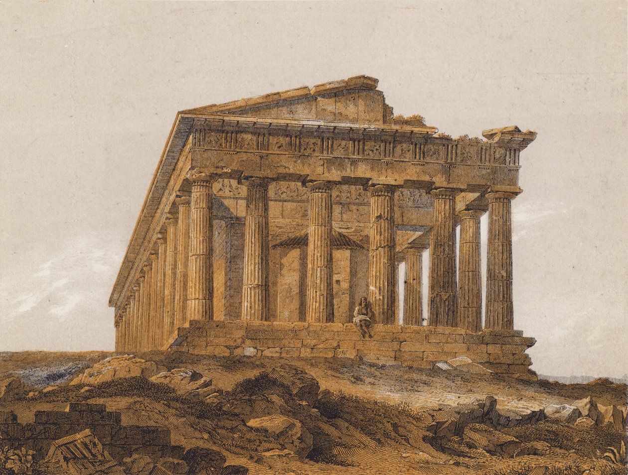 Tempel van Hephaestus, Athene, Griekenland (kleurenlitho) door German School