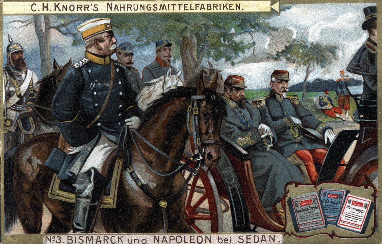 De Slag bij Sedan, Oorlog van 1870: Generaal Otto von Bismarck (1815-1898), koning van Pruisen begeleidde keizer Napoleon III (Louis Napoleon Bonaparte) door German School