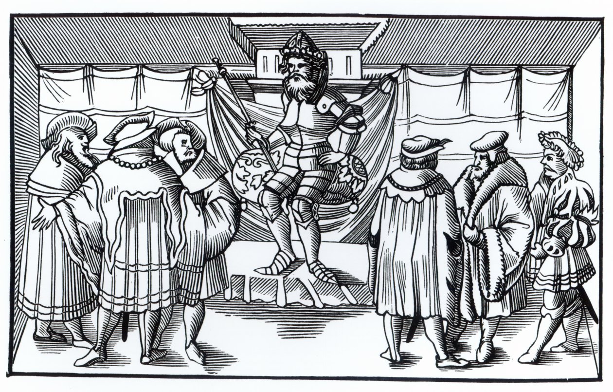 Het hof van een baron, naar een houtsnede in Cosmographie Universelle van Munster, gepubliceerd 1552 door German School