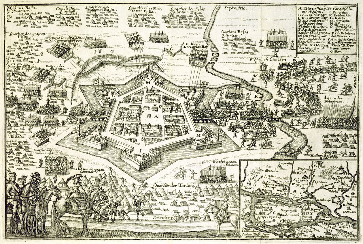Het Beleg van Neuhausel door de Turken in 1663, illustratie uit een boek over de Ottomaanse campagnes in Europa, gegraveerd door Paul Furst (ca. 1605-66) door German School