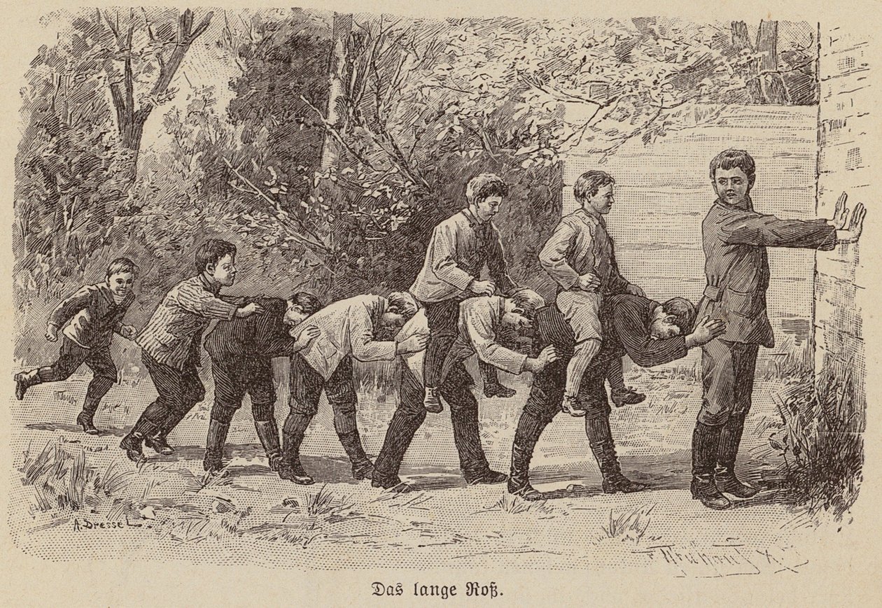 Het lange paardenspel (gravure) door German School