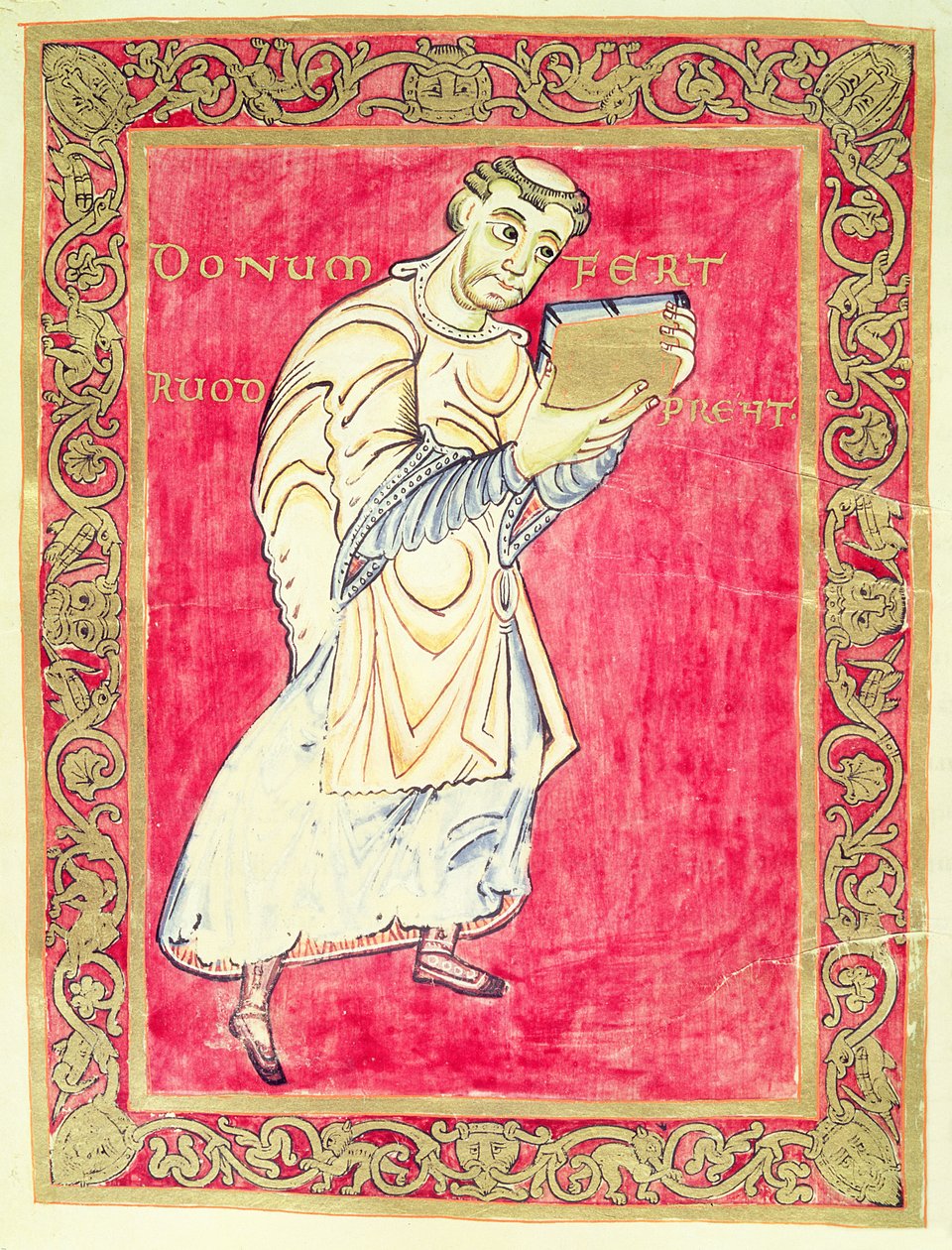 De monnik Ruodprehet presenteert zijn boek, uit het Psalter van Egbert, aartsbisschop van Trier door German School