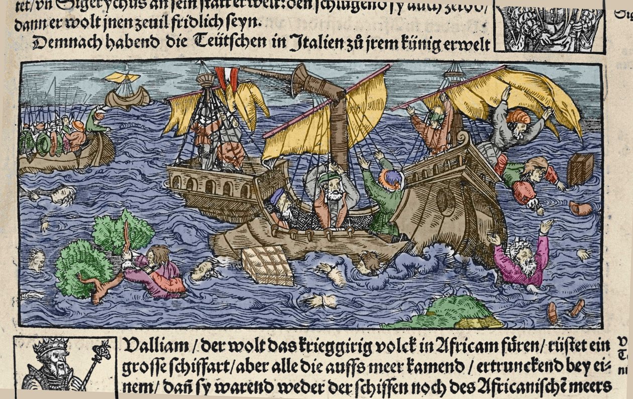 Het schipbreuk. Gravure uit 
