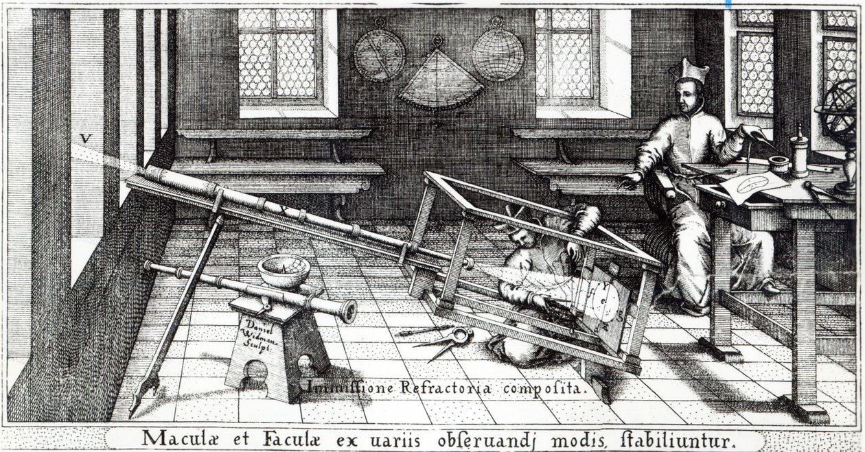 Verschillende methoden om zonnevlekken te observeren, illustratie uit 
