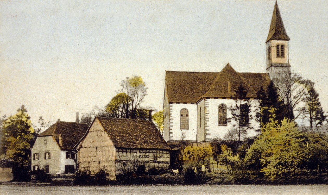 Uitzicht op de kerk van Bischwiller, Duitsland door German School