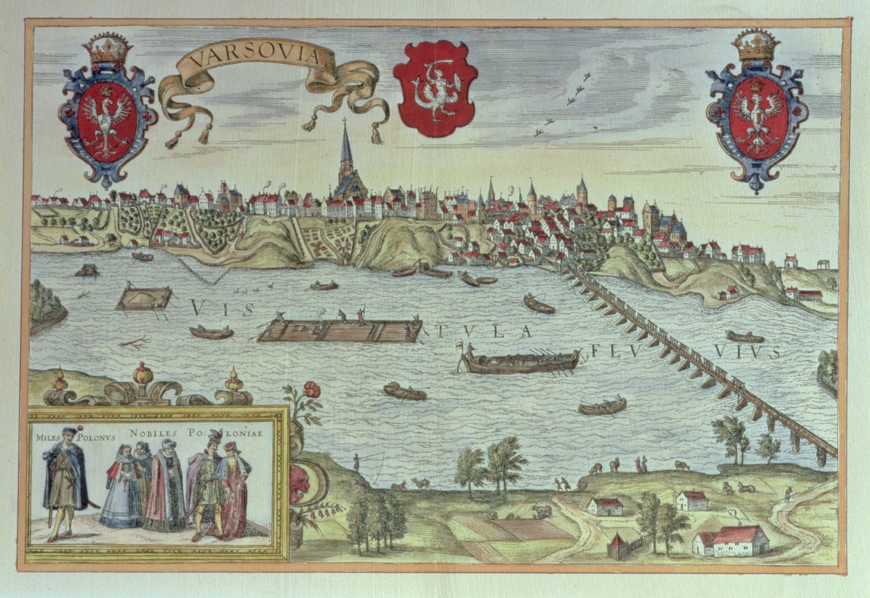 Uitzicht op de stad Warschau aan de rivier de Wisla door German School