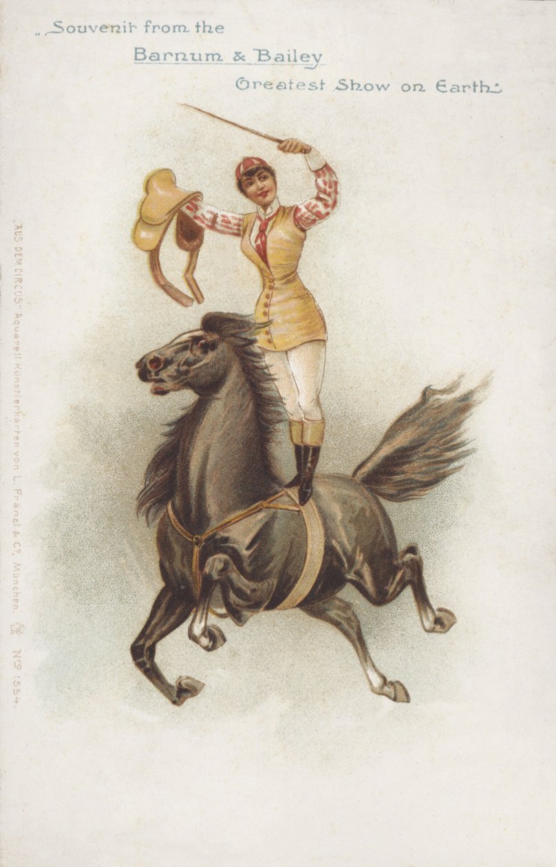Vrouwelijke ruiter van het Barnum and Bailey